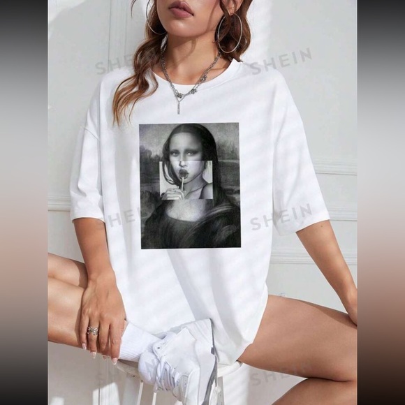 SHEIN Tops - SHEIN | Mona Lisa Print Drop Shoulder Tee